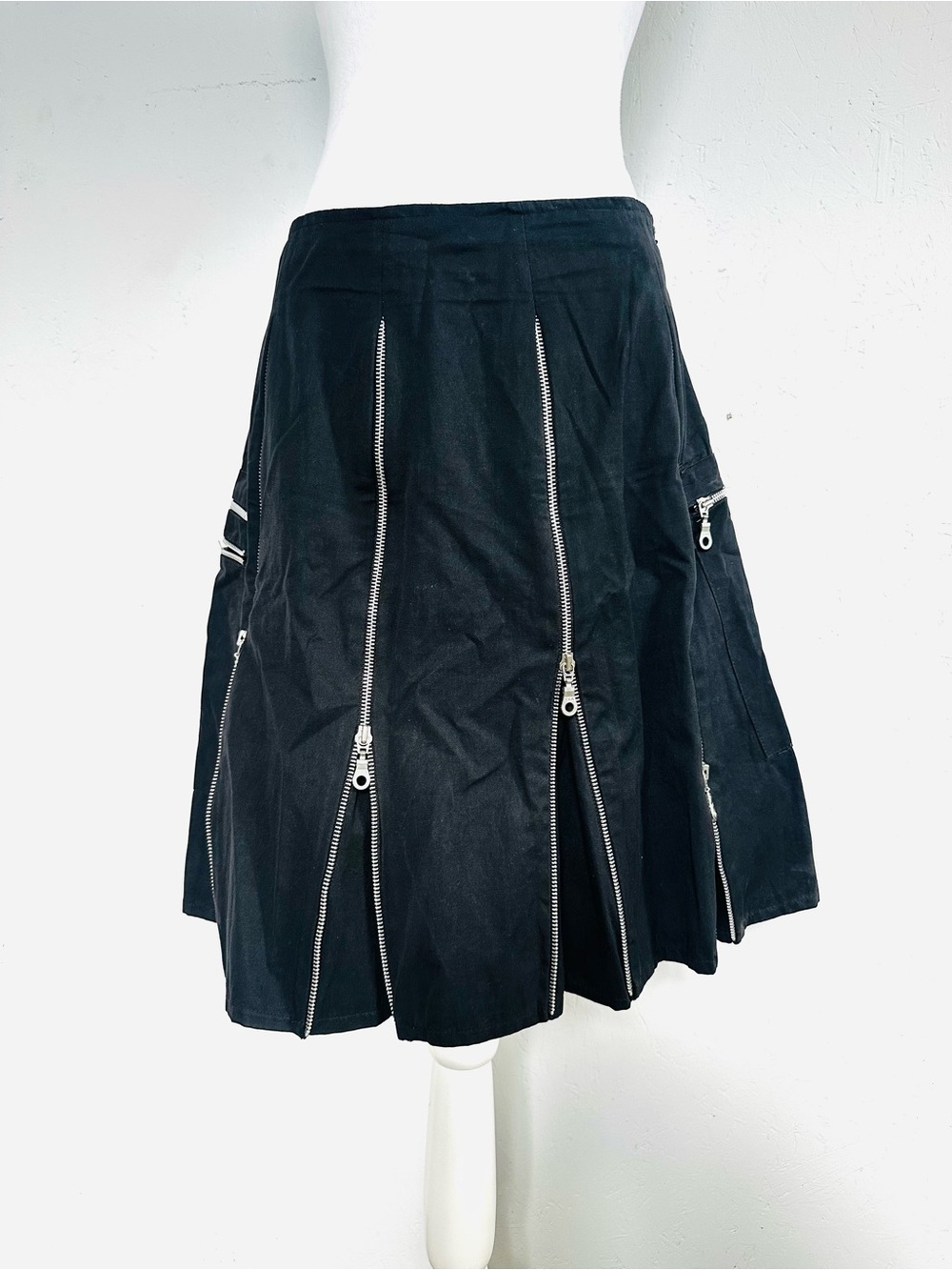 Black A-Line Skirt with Multiple Zipper Details